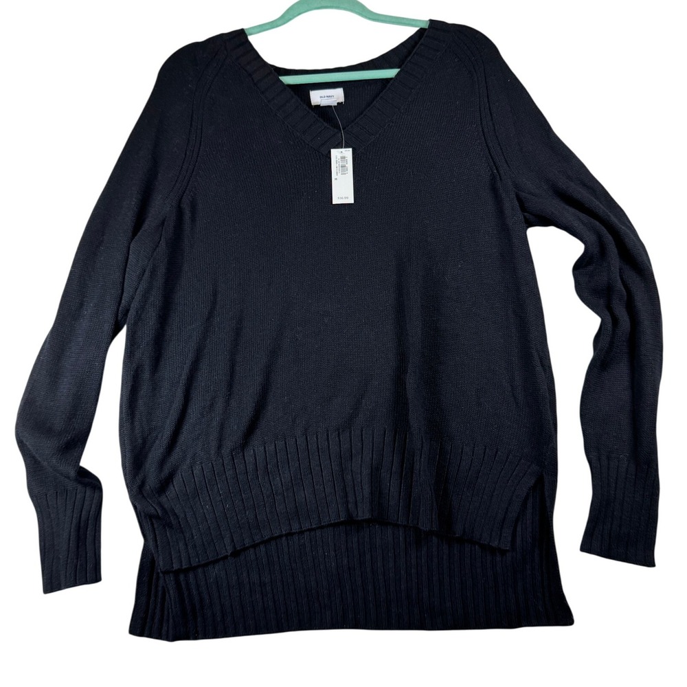 Old Navy Mens Sweater Black‎ V-Neck Long Sleeve Ribbed Trim Size M NWT